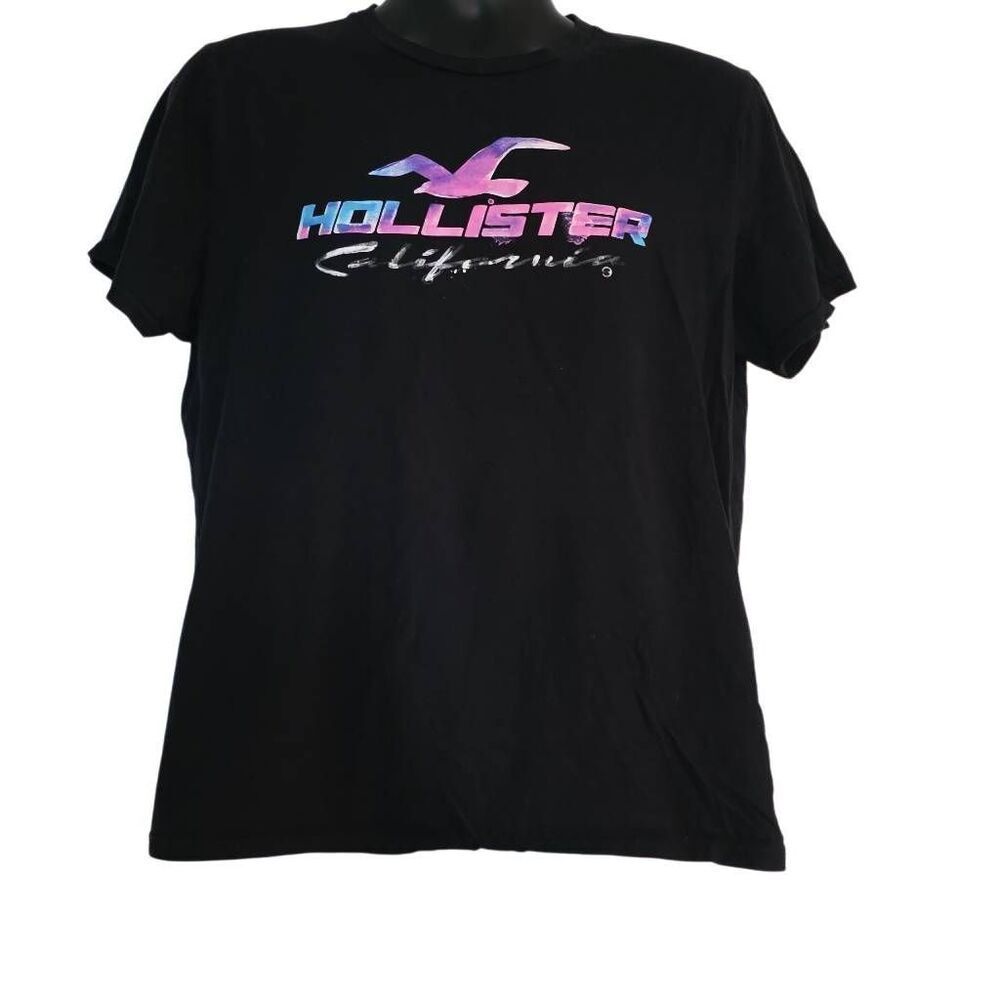 Hollister Men's Size Large Black Blue Pink Logo Short Sleeve T-Shirt